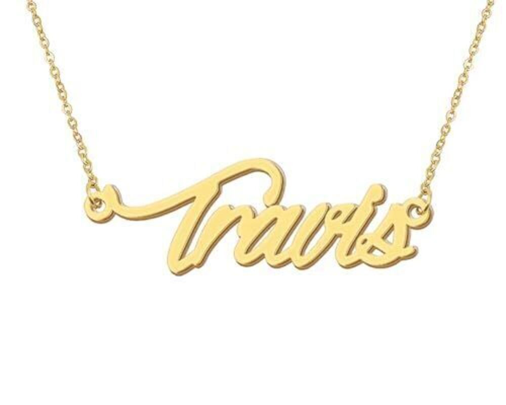 2427 Travis Initial Name Necklace 18k Gold Plated Stainless Steel Nameplate